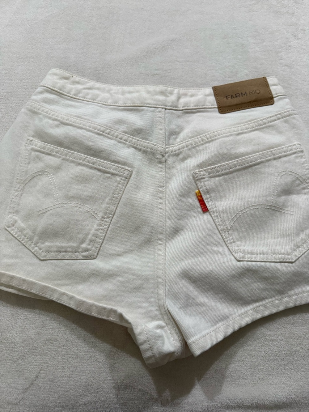 Farm Rio Crochet Detail Cotton Denim Shorts White Size 27 D92 - Picture 3 of 5